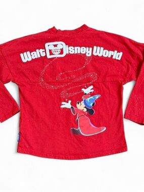 Walt Disney World kids red fantasia sorcerer mickey glittery Spirit Jersey
